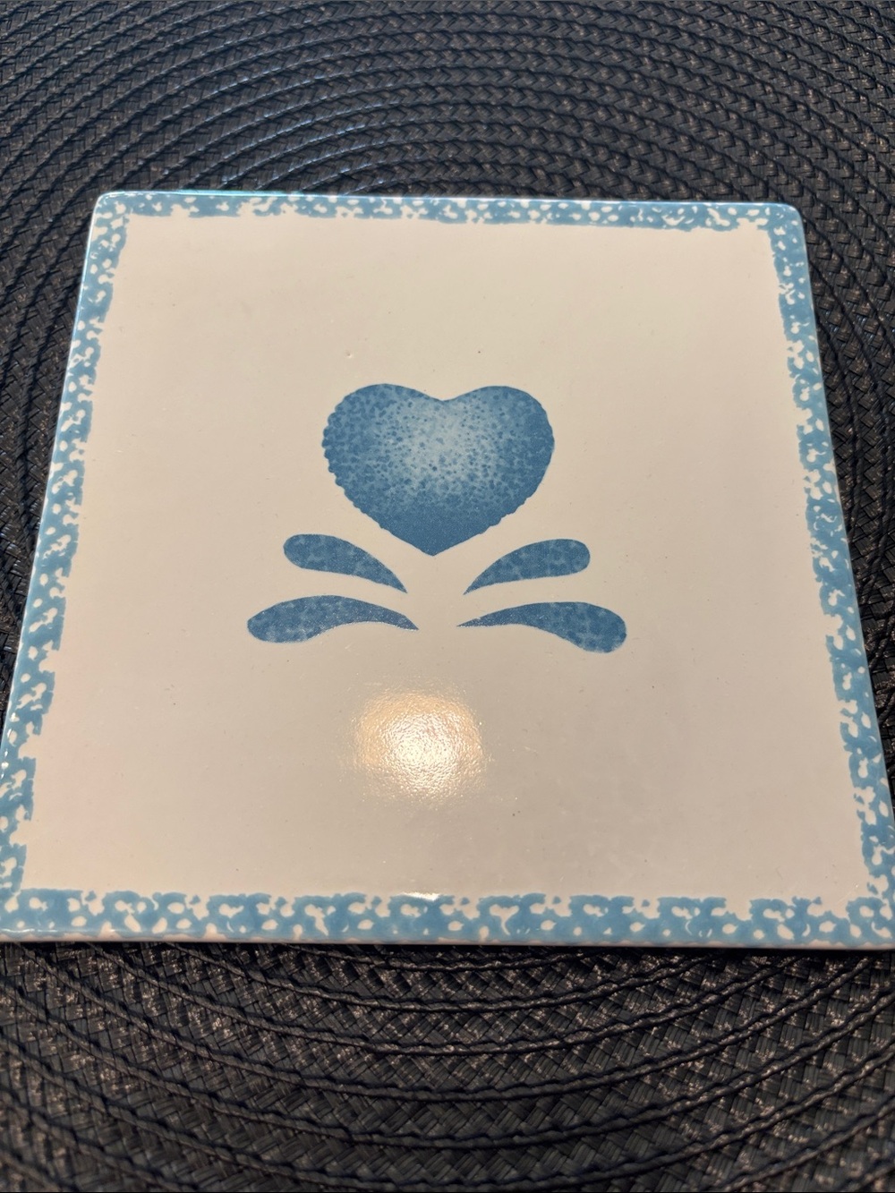 Blue Heart Decorative Ceramic Trivet - Kitchen Accent